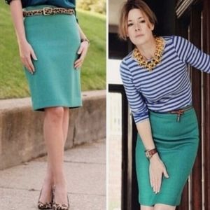 NWT J. Crew turquoise blue green wool knee length The Pencil Skirt 0